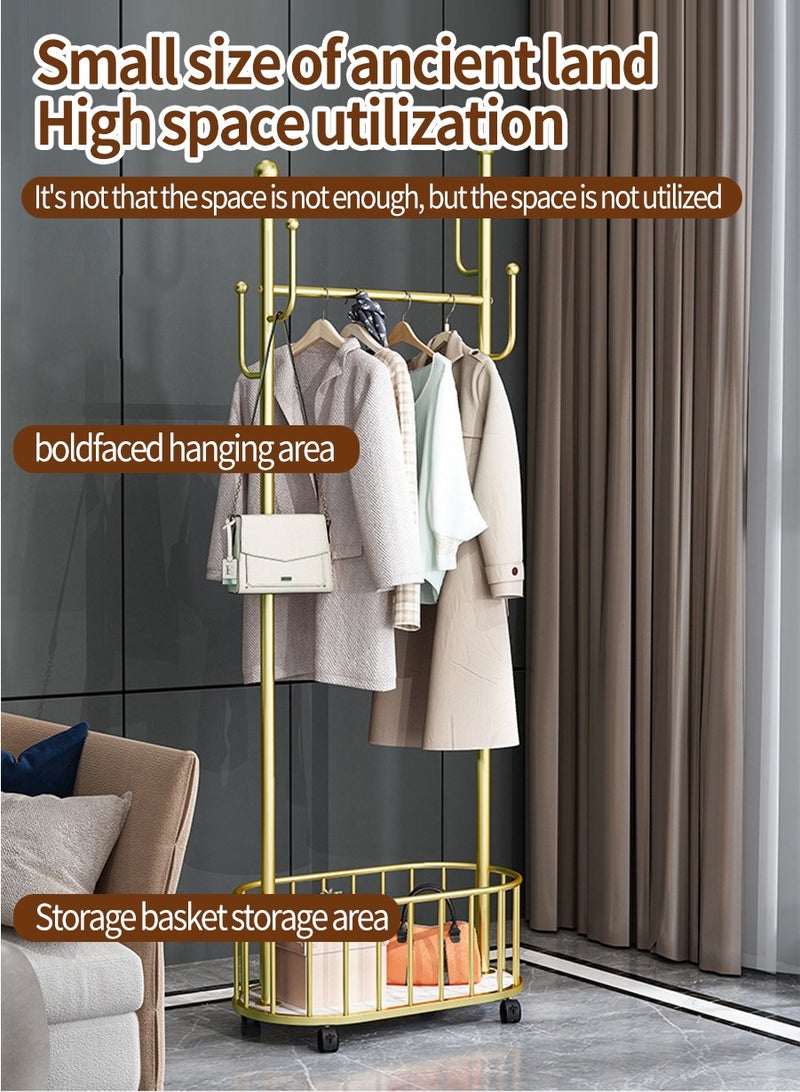 BEIRUI Rolling Metal Clothes Rack, Metal Clothes Rack with Wheels and Storage Basket, Branch Shape Hooks, Suitable for Hanging Clothes, Hats and Handbags in Living Room, Bedroom 60cm - Image 2